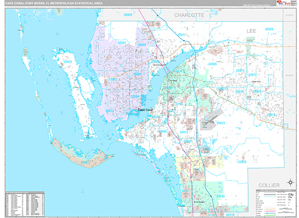 Cape Coral-Fort Myers, FL Metro Area Wall Map